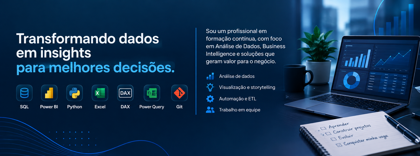 Ambiente profissional de análise de dados com dashboard em notebook